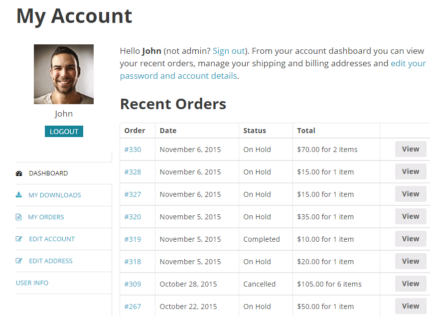 Pluginuri personalizate pentru tabloul de bord contului meu pentru WooCommerce
