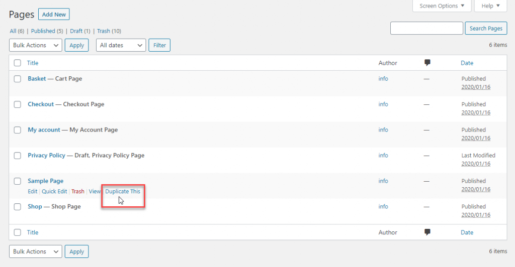 Dupliquer une page WordPress