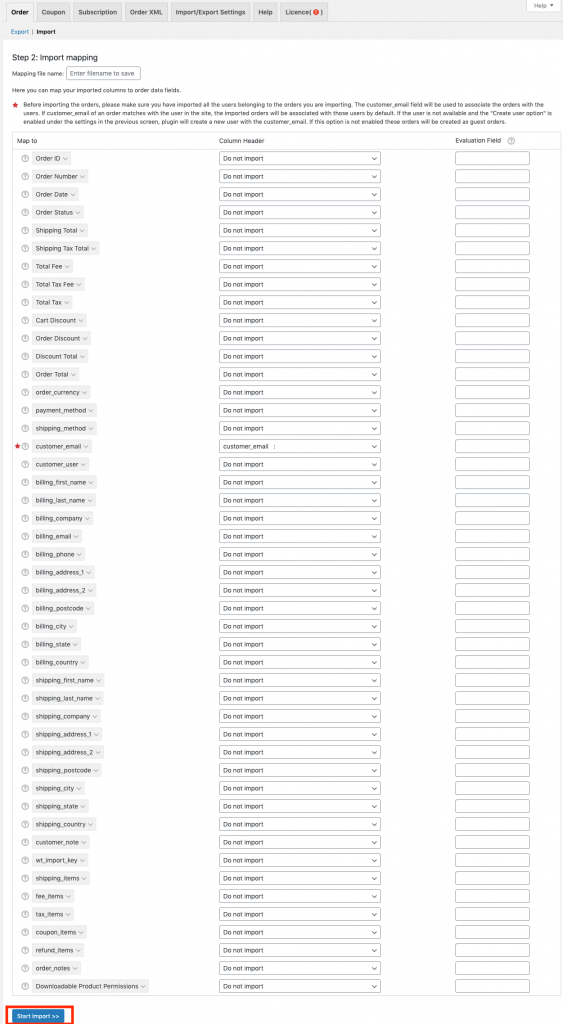 Pesan Ekspor Impor Plugin untuk WooCommerce