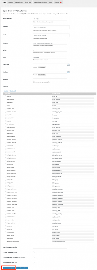 Pesan Ekspor Impor Plugin untuk WooCommerce