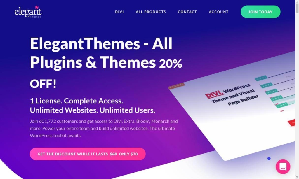 Tutti i temi e i plugin di WordPress per soli $ 70 - ElegantThemes 20% di sconto Buono