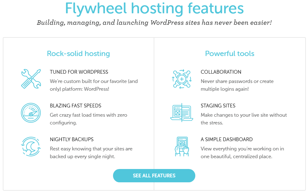 Características del alojamiento de Flywheel WordPress