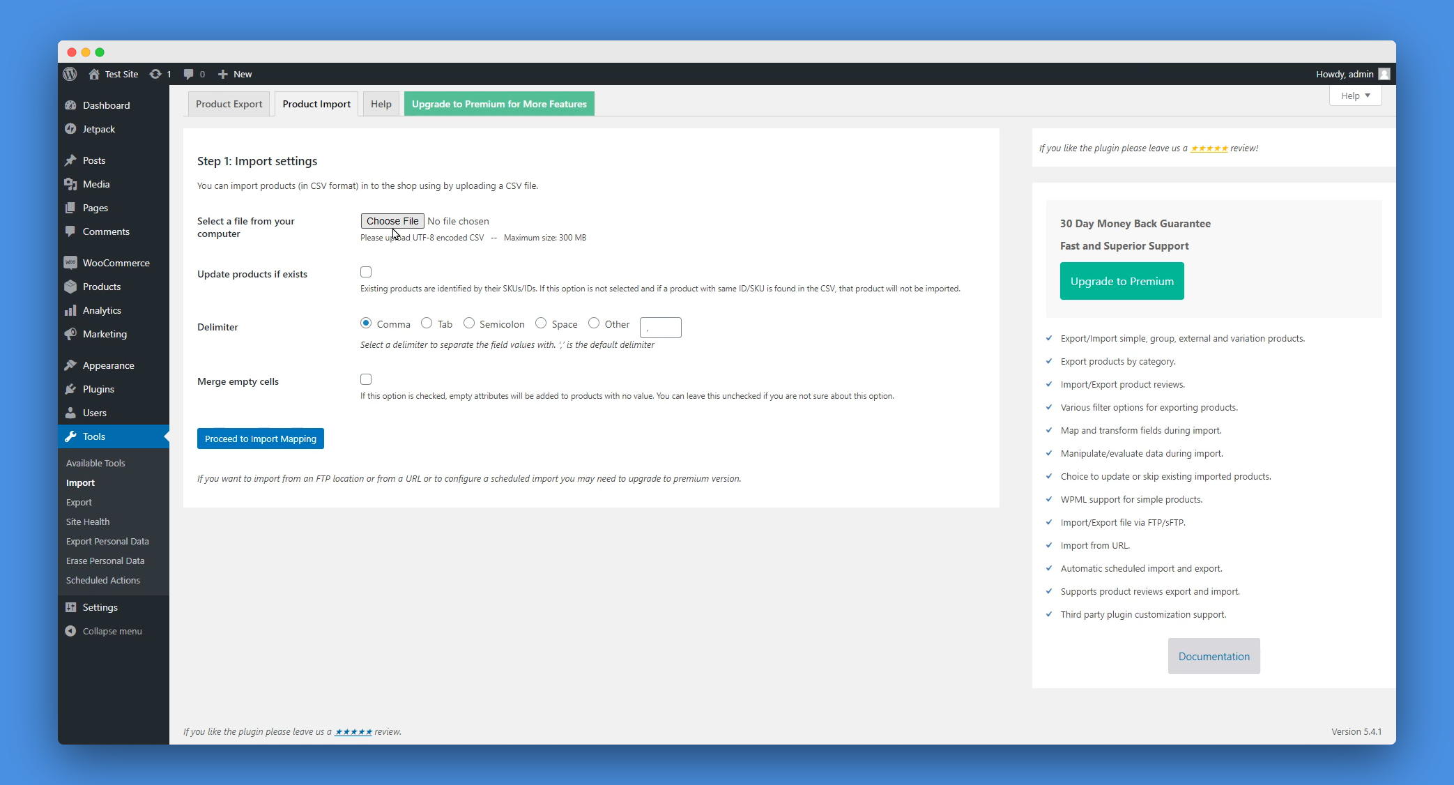 帶有文本的白框顯示 WooCommerce 插件的產品導入導出