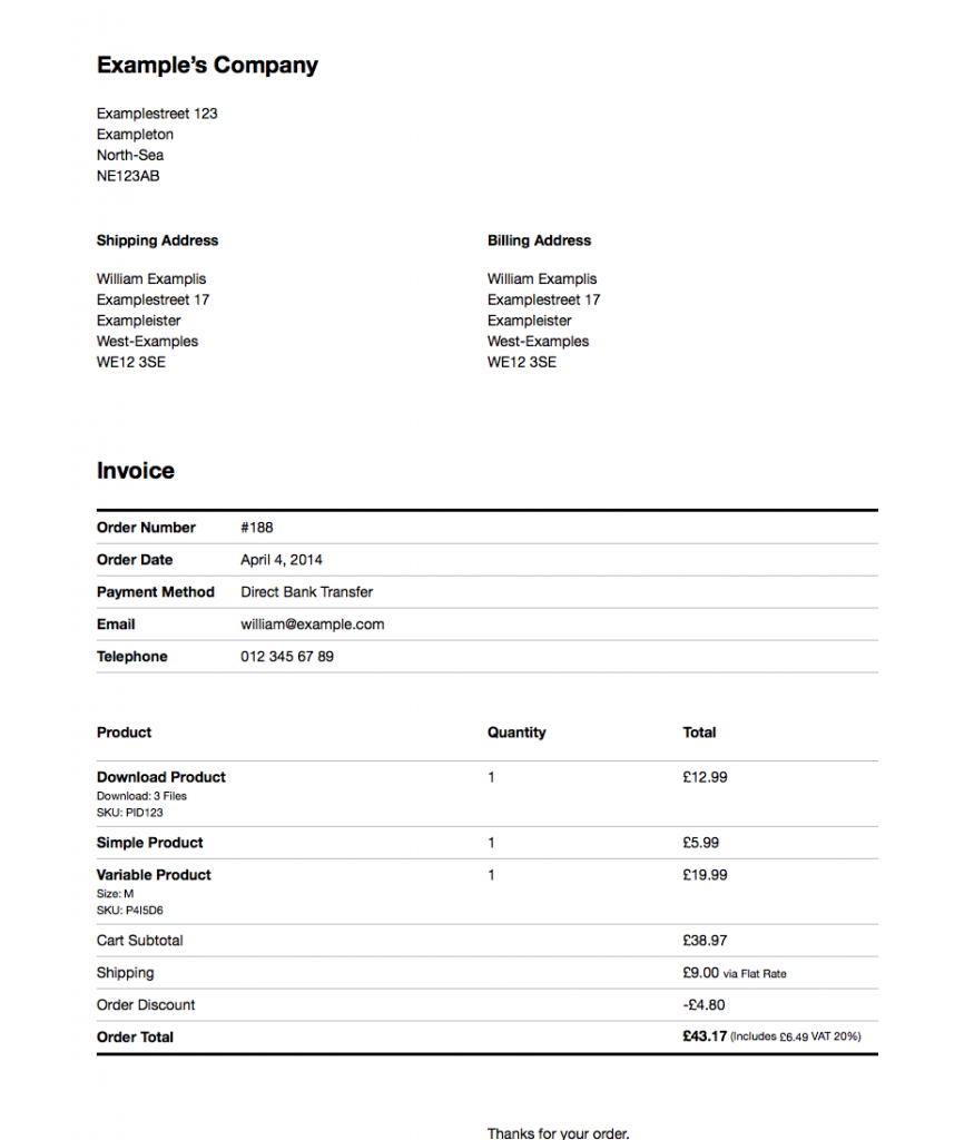 WooCommerce 插件打印发票