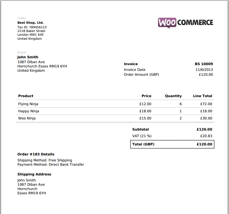 WooCommerce 插件打印发票