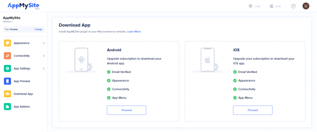 crea un'app mobile