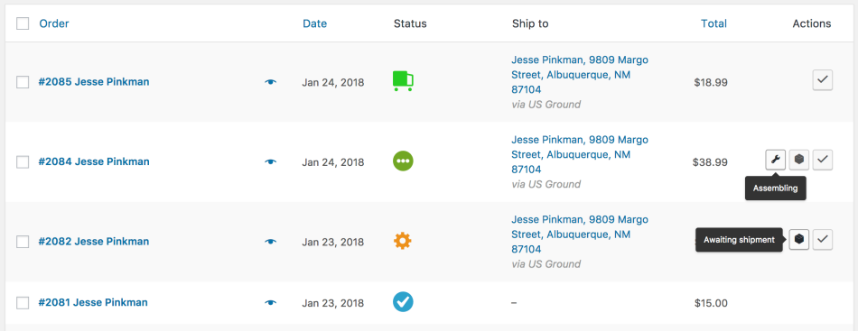 screenshot del plug-in WooCommerce per la gestione dello stato degli ordini