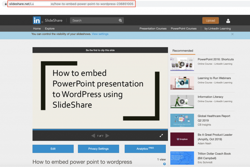 Intégrer la présentation PowerPoint dans WordPress