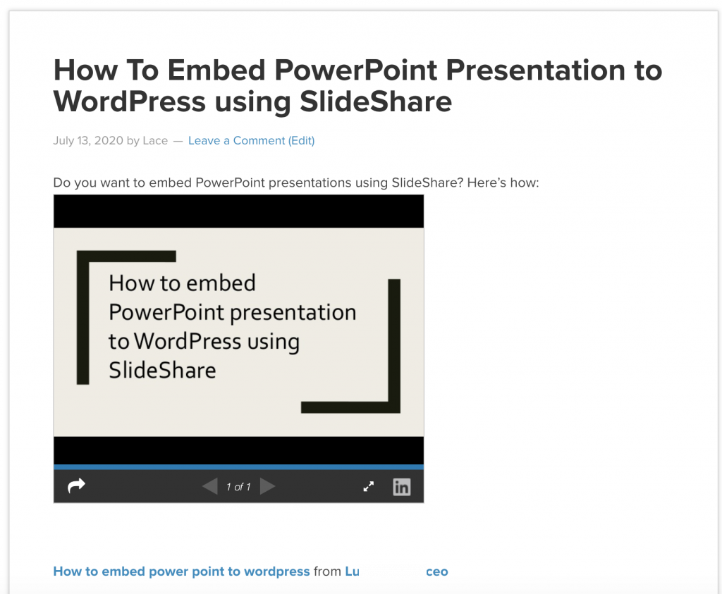 Intégrer la présentation PowerPoint dans WordPress