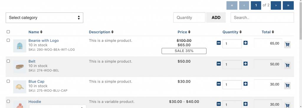 Plugin per le tabelle dei prodotti WooCommerce