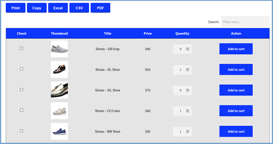 Plugin per le tabelle dei prodotti WooCommerce