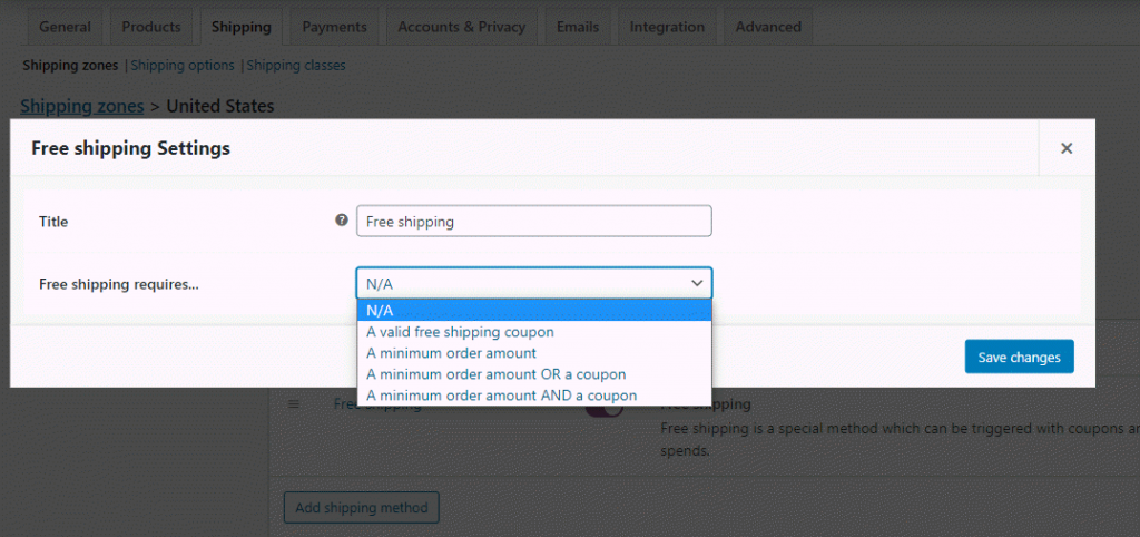 WooCommerce 免費送貨