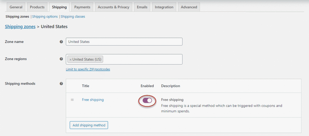 WooCommerce 免費送貨