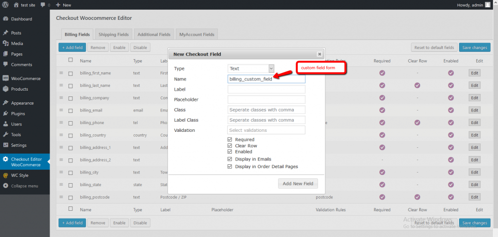 plugins gratuits d'éditeur de champ de paiement WooCommerce.