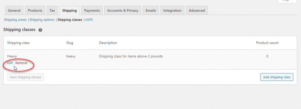 Classes d'expédition WooCommerce