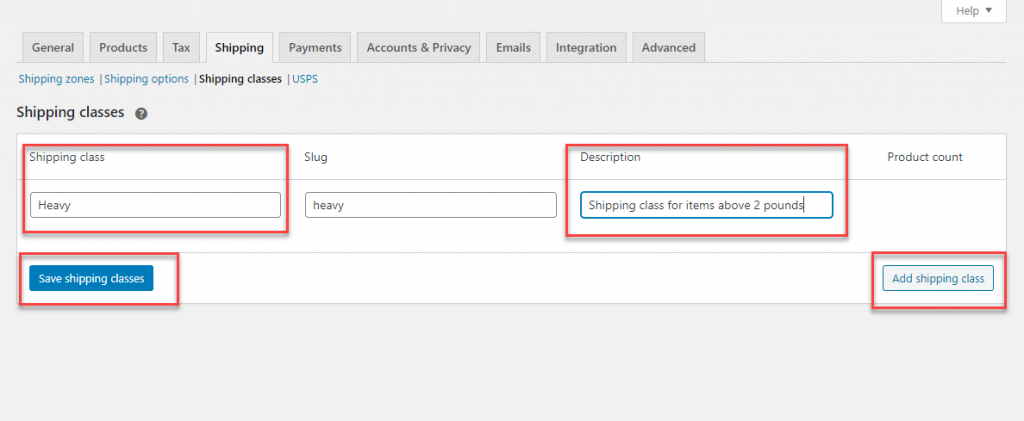 Classes d'expédition WooCommerce