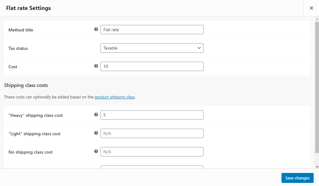 Classes d'expédition WooCommerce
