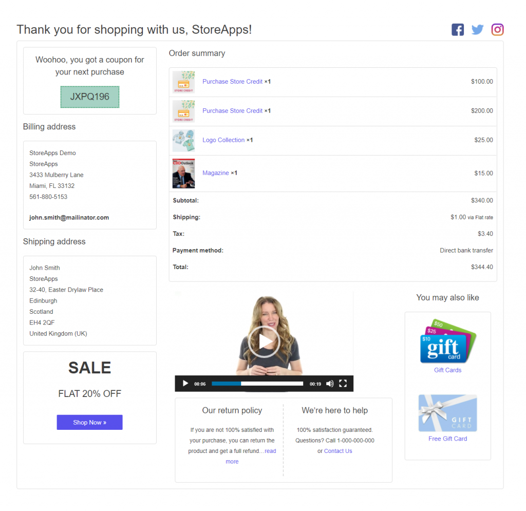 WooCommerce شكرا لك الصفحة