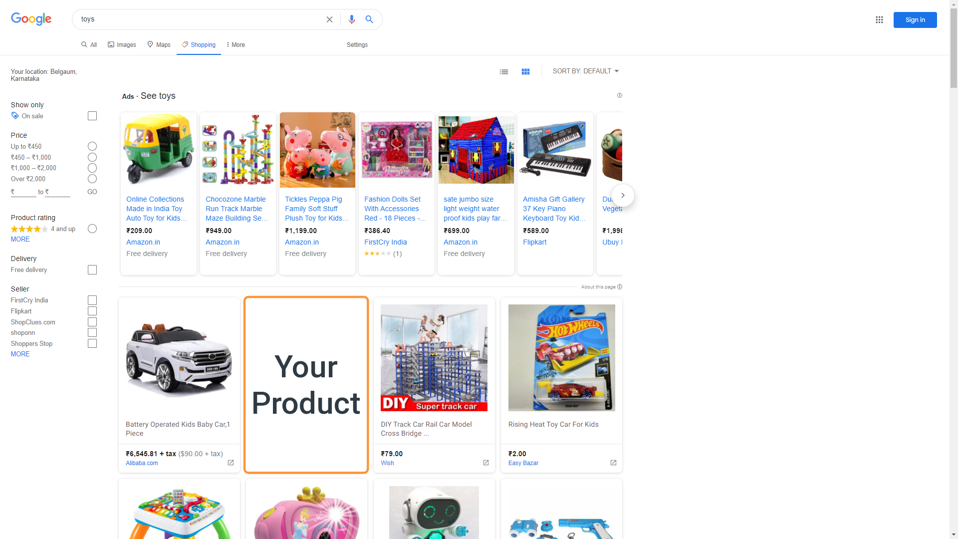 Googleショッピングの結果