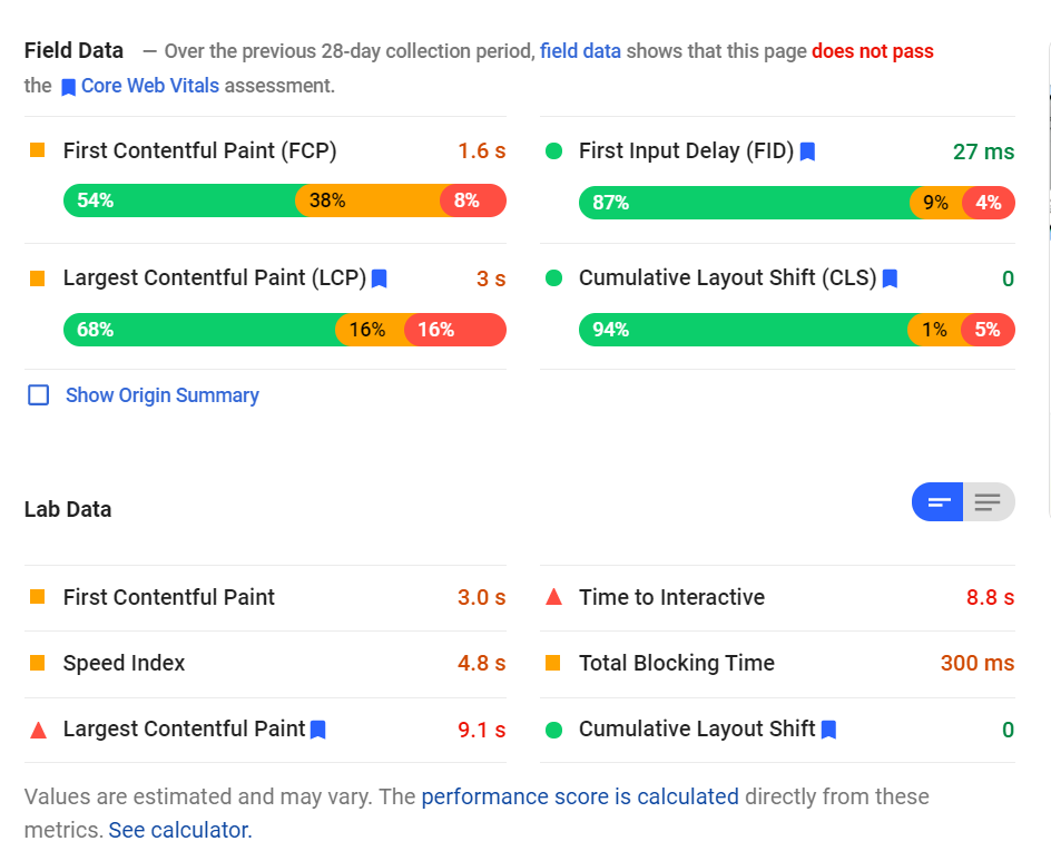 用于 wordpress 网站性能的 PageSpeed Insights 网络生命力
