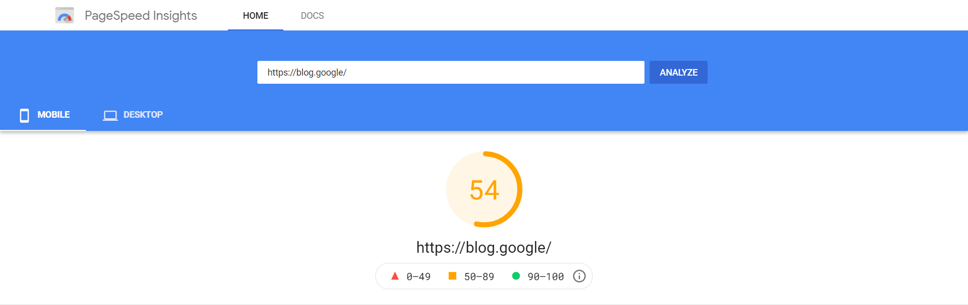 PageSpeed Insights 得分
