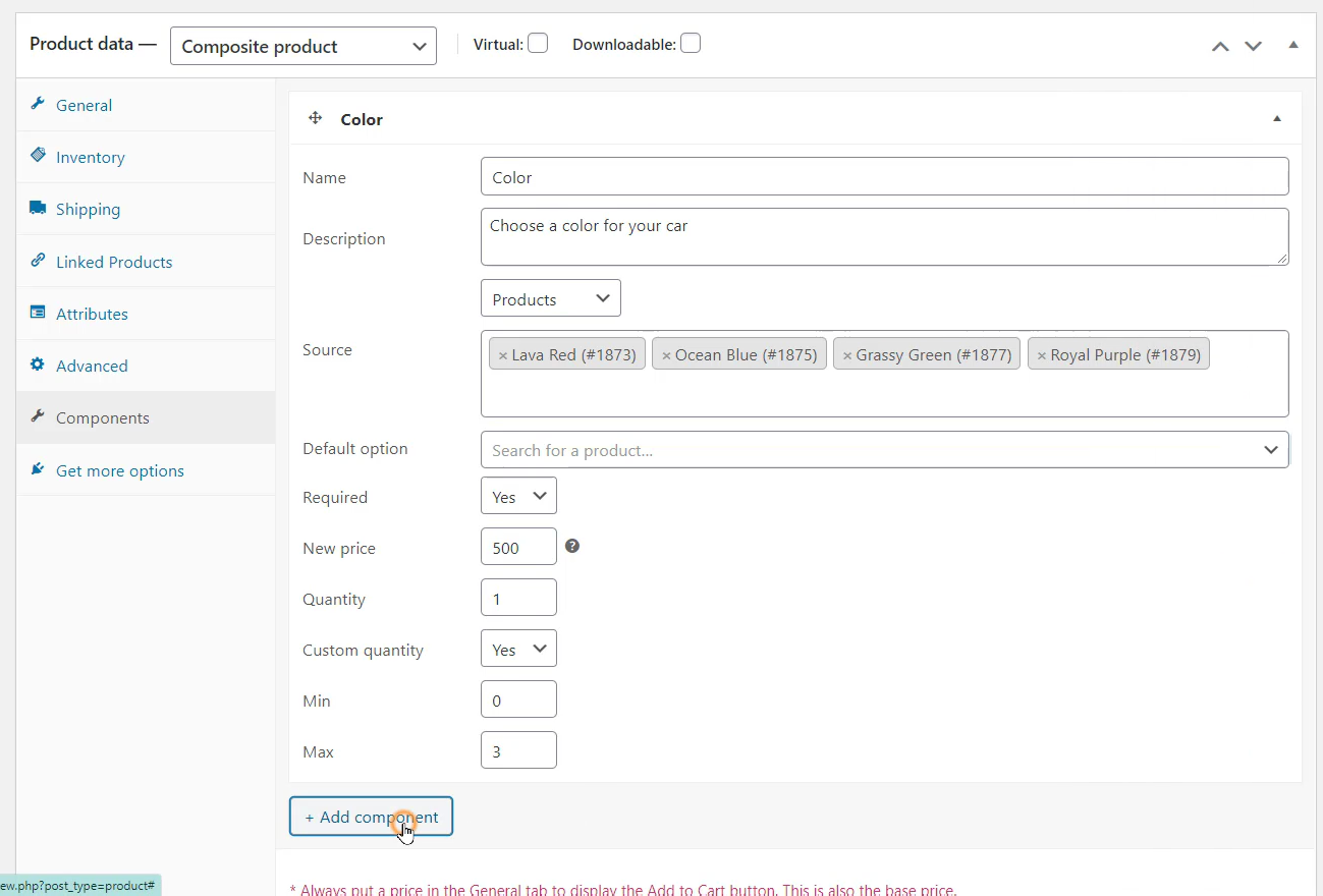 添加 woocommerce 复合产品组件