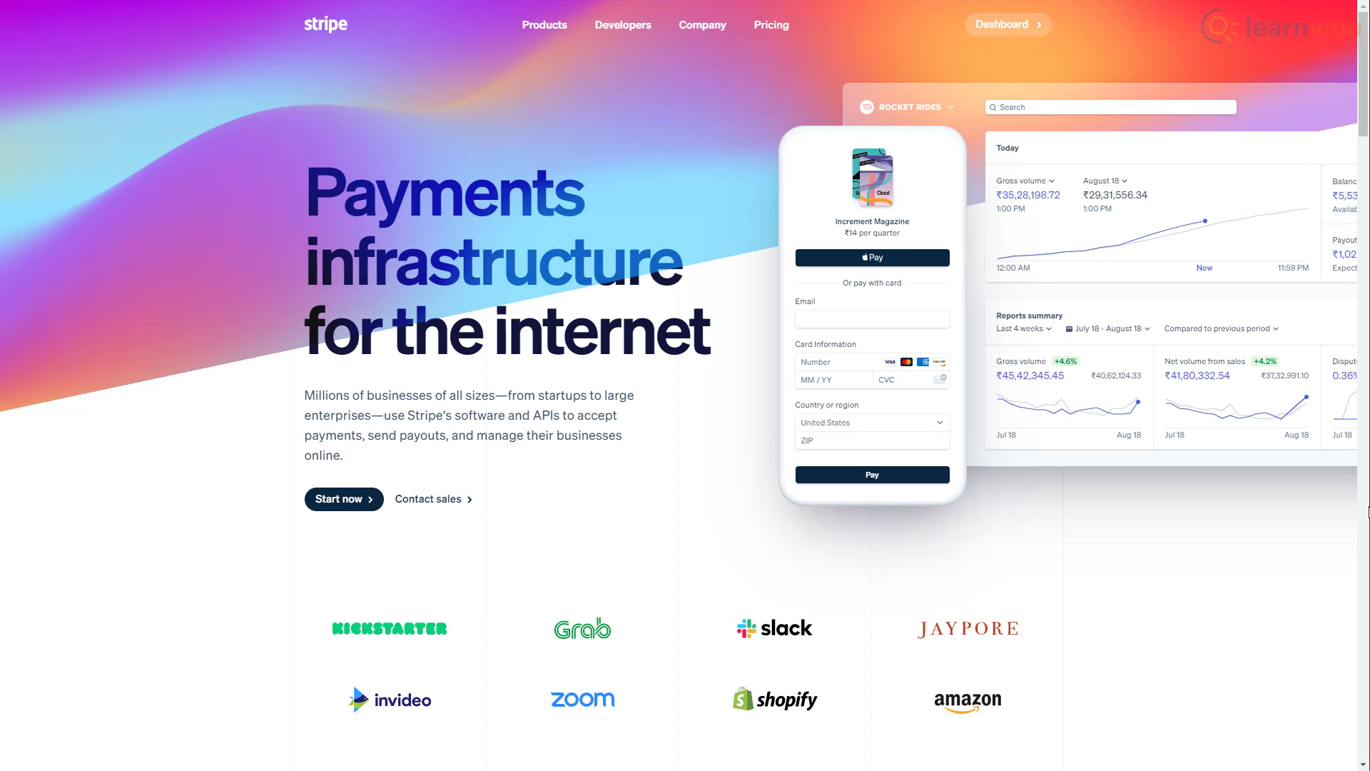 Page d'accueil Stripe