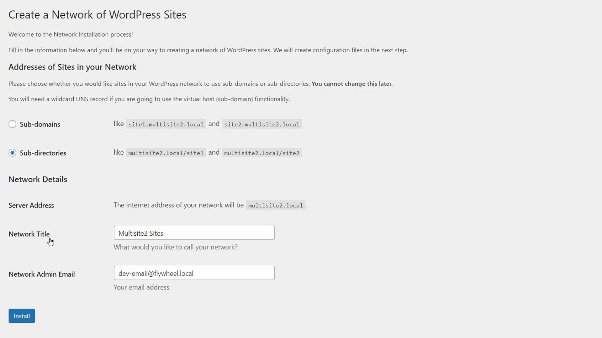 WordPressマルチサイトネットワークの作成。