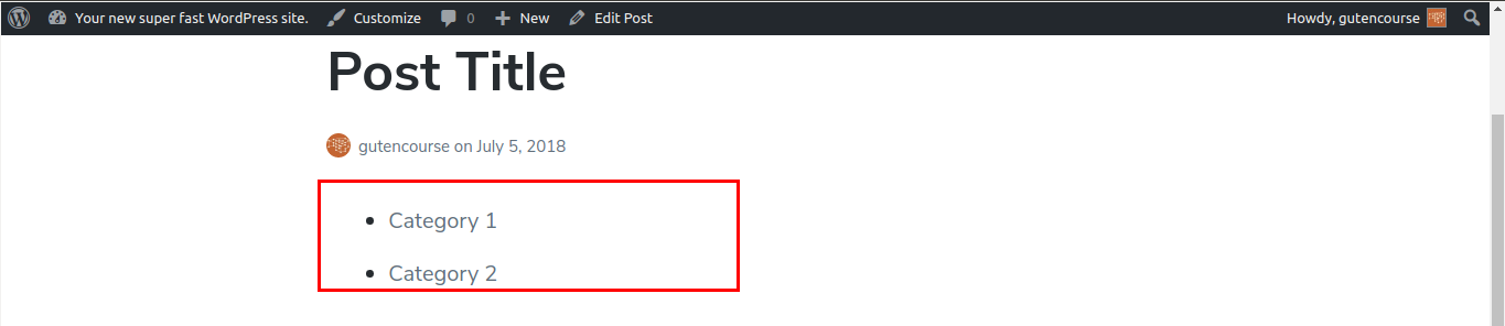 Blocos padrão do Gutenberg: categorias (renderizadas)