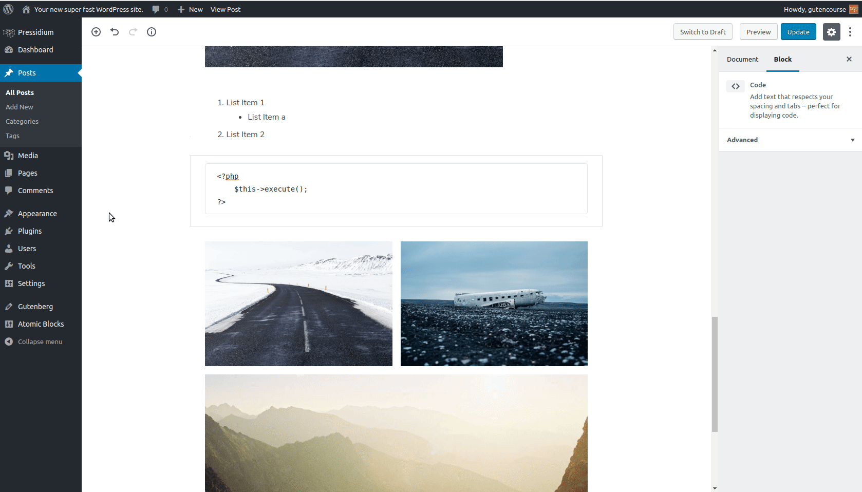 Blocos padrão do Gutenberg: pré-formatados