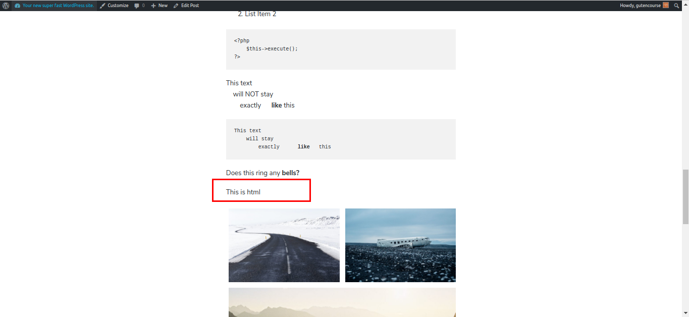Blocos padrão do Gutenberg: HTML personalizado (renderizado)