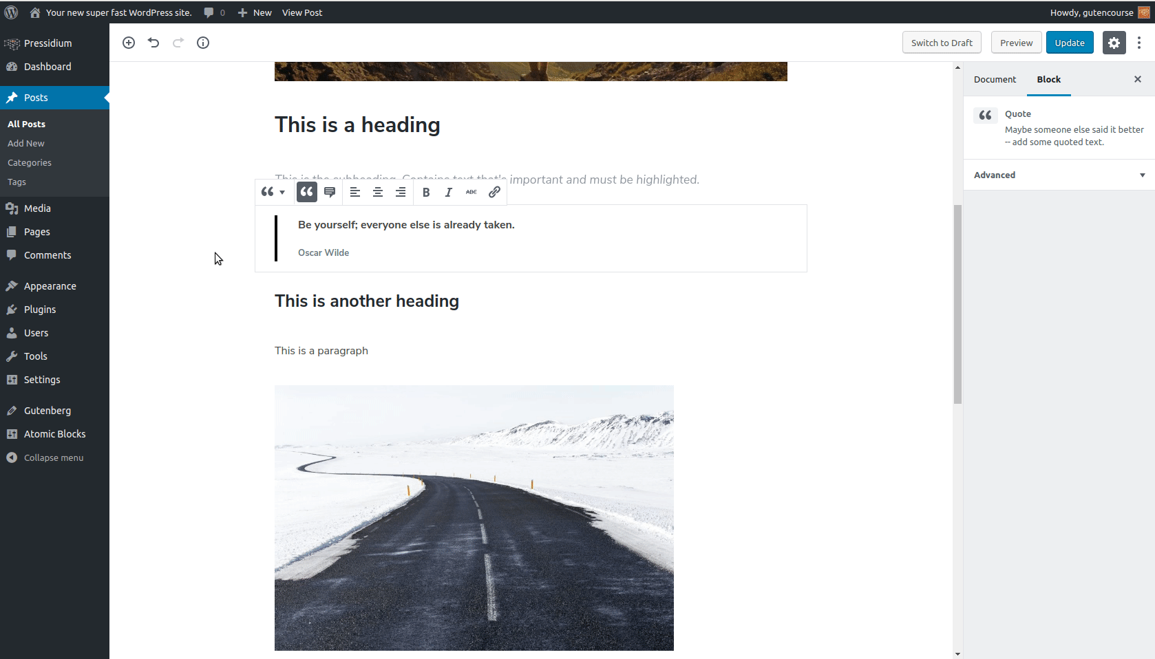 Blocos padrão do Gutenberg: Áudio