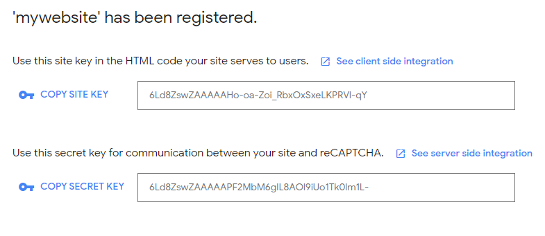 คีย์ไซต์ Google reCaptcha