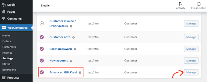 Zaawansowany e-mail dotyczący kart podarunkowych The Advanced Gift Cards email