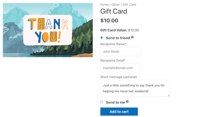 Karta podarunkowa stworzona przy użyciu zaawansowanych kart podarunkowych dla WooCommerce A gift card created using Advanced Gift Cards for WooCommerce