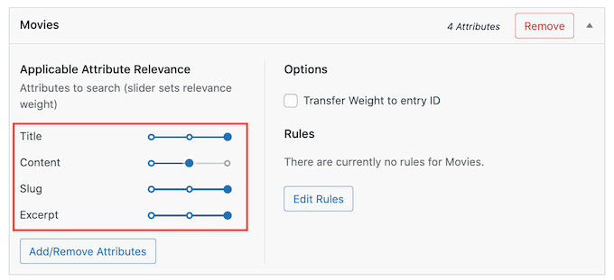 SearchWP的屬性權重設置 SearchWP's attribute weight settings