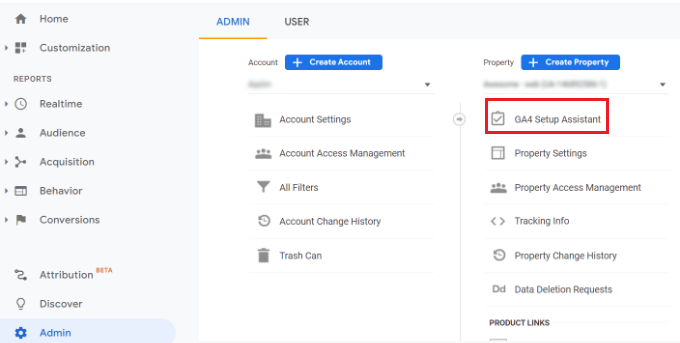 Kliknij asystenta konfiguracji GA4 Click on GA4 setup assistant