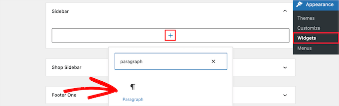 添加新的段落小部件块 Add new paragraph widget block