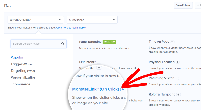 wybierz regułę wyświetlania monsterlink - IsItWP - Darmowy wykrywacz motywów WordPress select monsterlink display rule