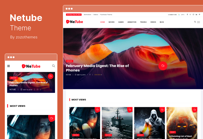 Tema de Netube - Tema de WordPress para revista de blogs de videos virales