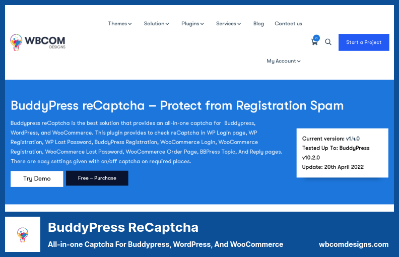 Plugin BuddyPress reCaptcha - Captcha tout-en-un pour Buddypress, WordPress et WooCommerce