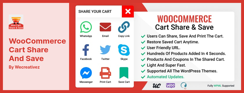 WooCommerce Cart مشاركة وحفظ البرنامج المساعد - يوسع إمكانيات WooCommerce