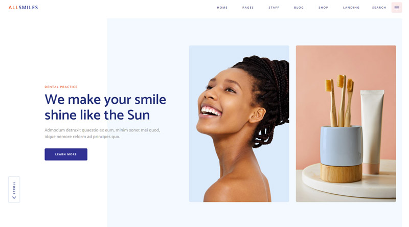 10+ красивых сайтов стоматологов для дизайнерского вдохновения 17 AllSmiles WordPress Theme