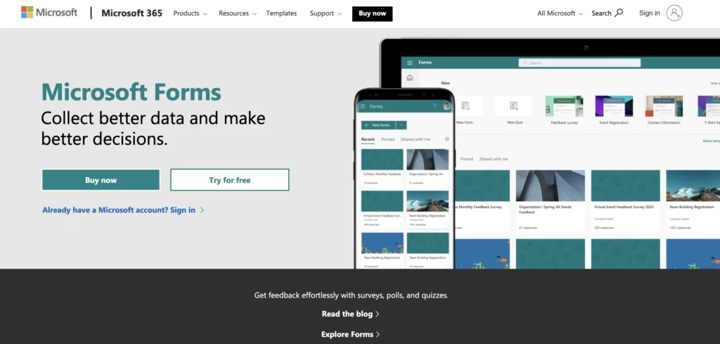 Microsoft Forms (Google Forms'a alternatif) ekran görüntüsü