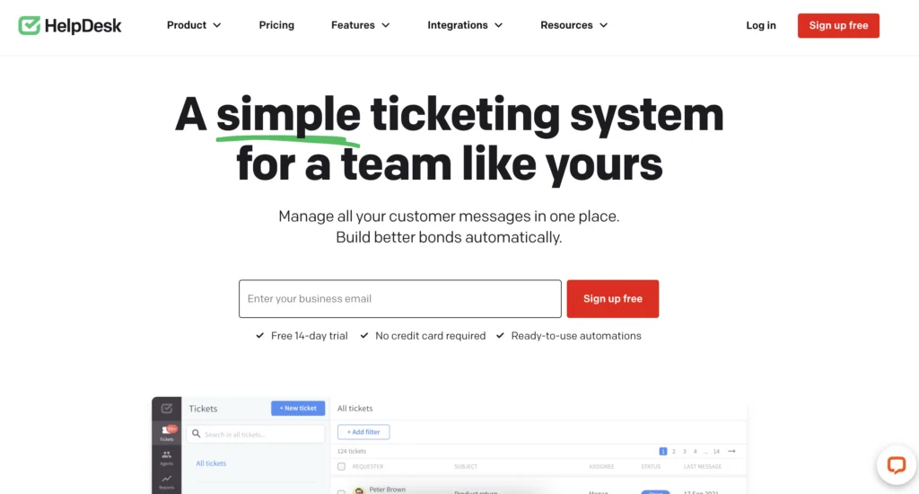 Tangkapan layar perangkat lunak HelpDesk