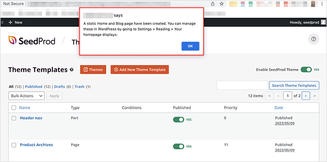 블로그 페이지 읽기 설정 wordpress - SeedProd Automatically change your blog page reading settings