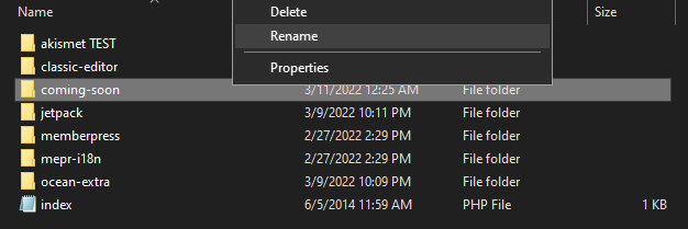 重命名插件示例 removing the coming-soon template via FTP