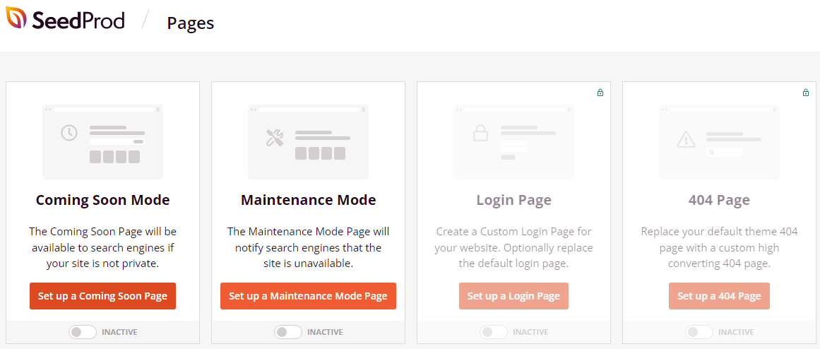 SeedProd 登陸頁面 selecting a maintenance mode template