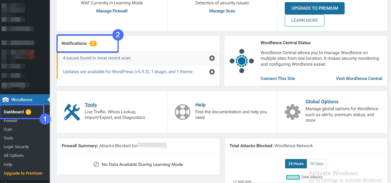 Click notifications in control panel to fix them