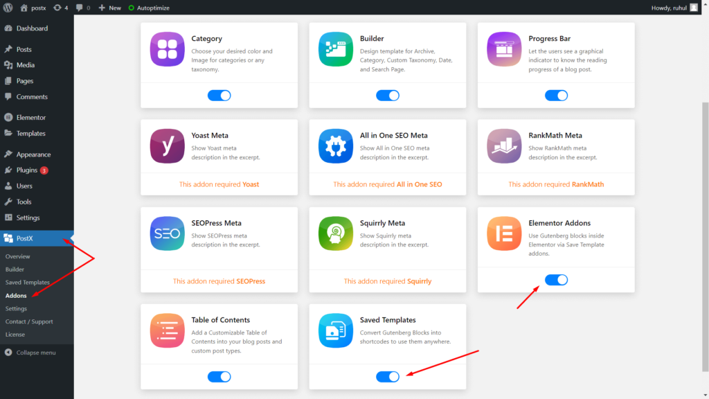 PostXプラグイン9を使用して注目のスライダーを追加する方法 Enabling Addons
